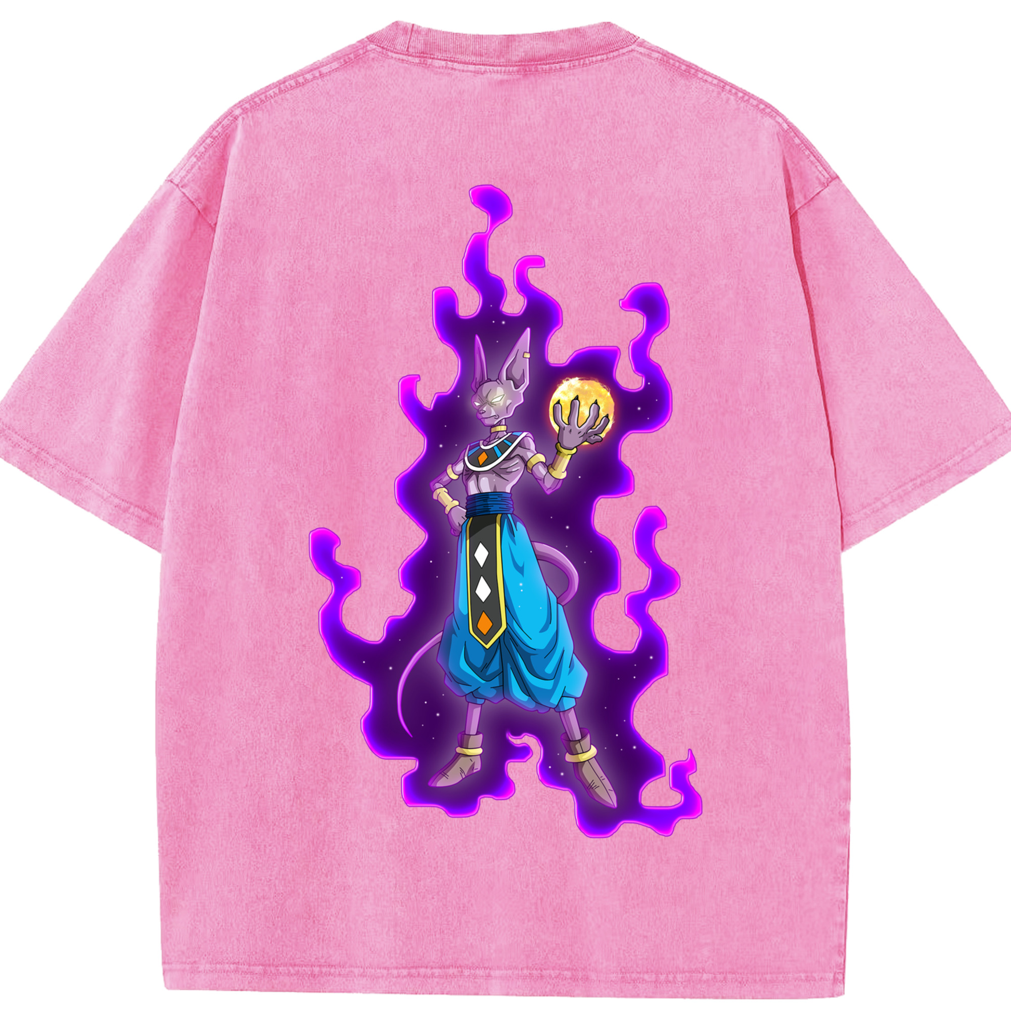 （画像用） ドラゴンボール ビルス 破壊神ビルス DRAGON BALL Beerus Birusu 綿100% ヴィンテージ風 半袖Tシャツ（背面プリント）